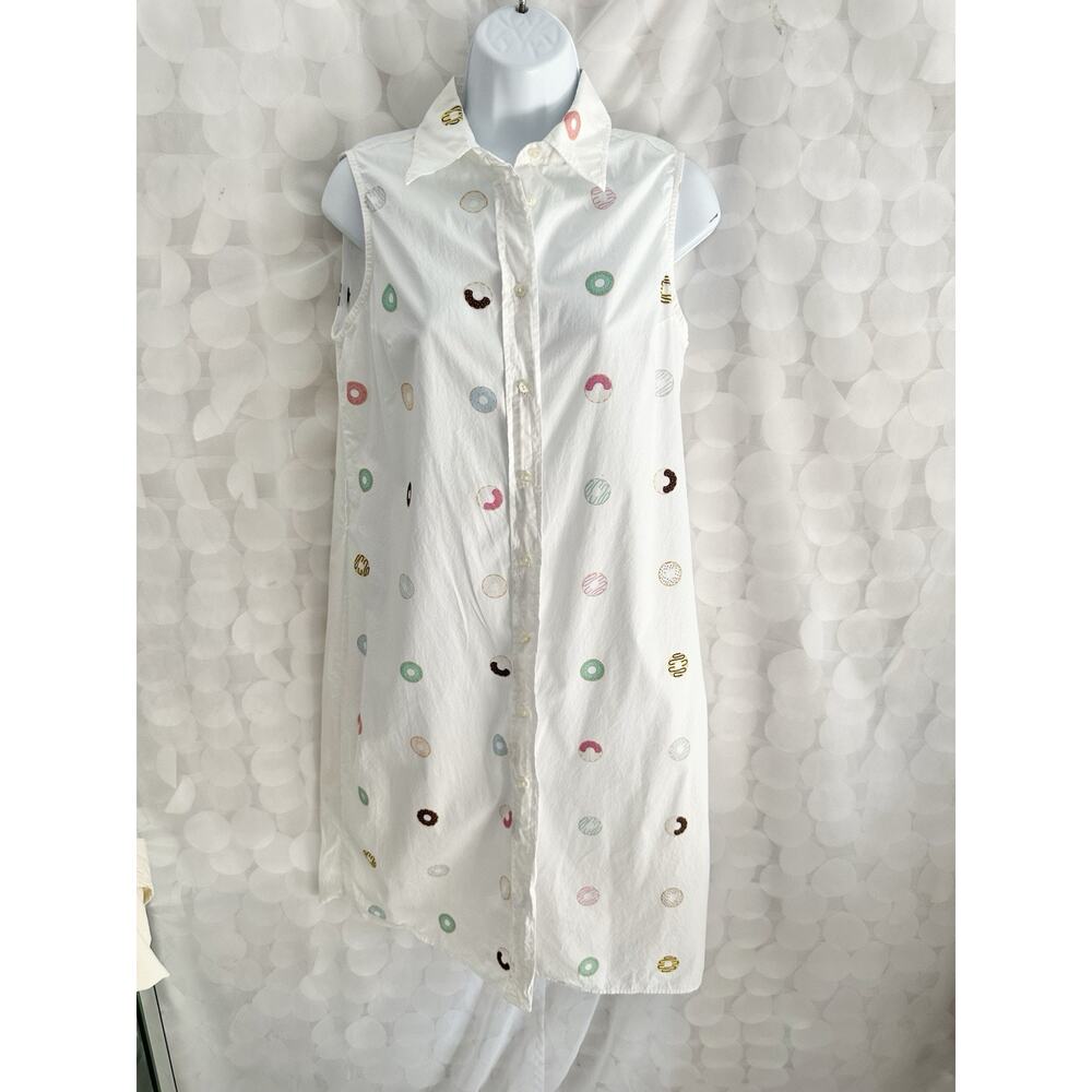 100% Cotton VILAGALLO 6 White Shirt Dress Sleeveless DONUT PRINT Casual Summer